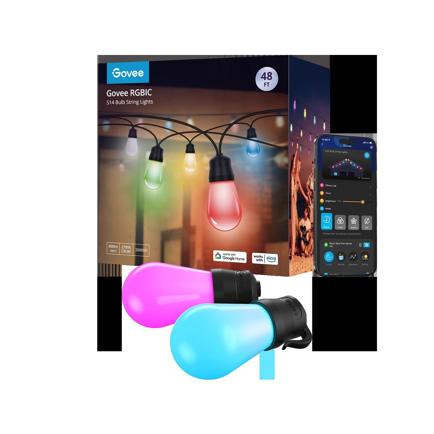 RefurbishedGoveeRGBICWarmWhiteWi-Fi&BluetoothSmartOutdoorStringLights
